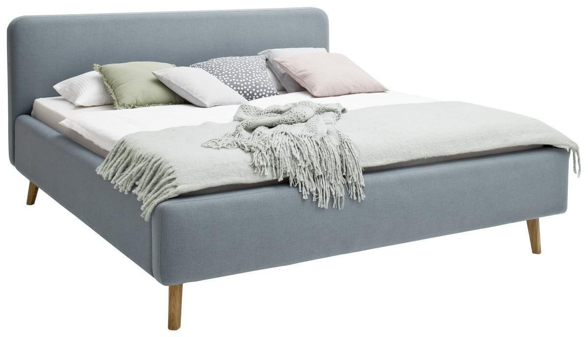 KÁRPITOZOTT ÁGY 180/200 cm  világoskék  - világoskék/tölgyfa, Design, textil/fa (180/200cm) - Livetastic