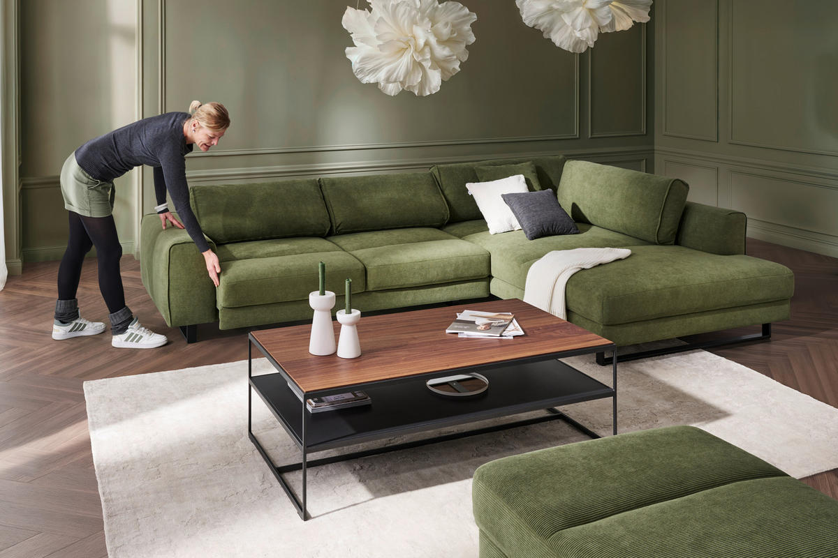 ECKSOFA Cord Olivgrün  - Schwarz/Olivgrün, Design, Textil/Metall (314/211cm) - Sedda