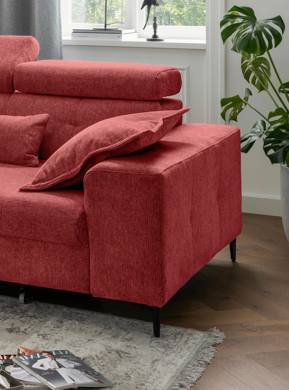ECKSOFA Chenille Rot  - Rot/Schwarz, Basics, Textil/Metall (186/270cm) - Livetastic