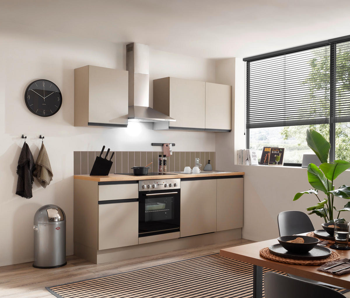 KÜCHENBLOCK 220 cm   in Seidengrau  - Eichefarben/Seidengrau, Trend, Holzwerkstoff/Metall (220cm) - P & B