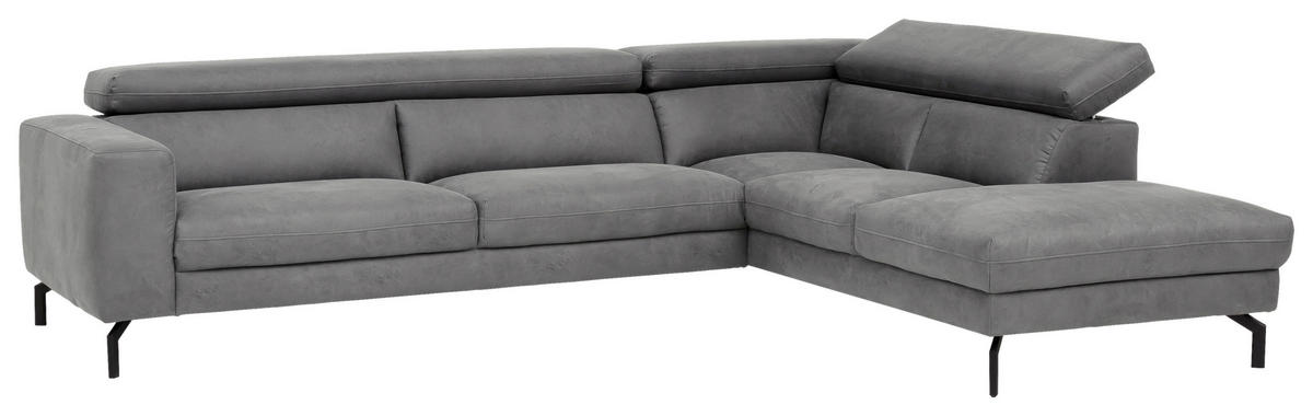 ECKSOFA CALIFORNIA in Mikrofaser Grau  305/233 cm  - Schwarz/Grau, MODERN, Textil/Metall (305/233cm) - Trendmanufaktur