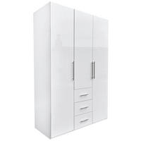 KLEIDERSCHRANK 147/219/59 cm,  in Weiß Hochglanz, Weiß, 3 Tür(en)  - Weiß Hochglanz/Alufarben, KONVENTIONELL, Holzwerkstoff/Metall (147/219/59cm) - Carryhome