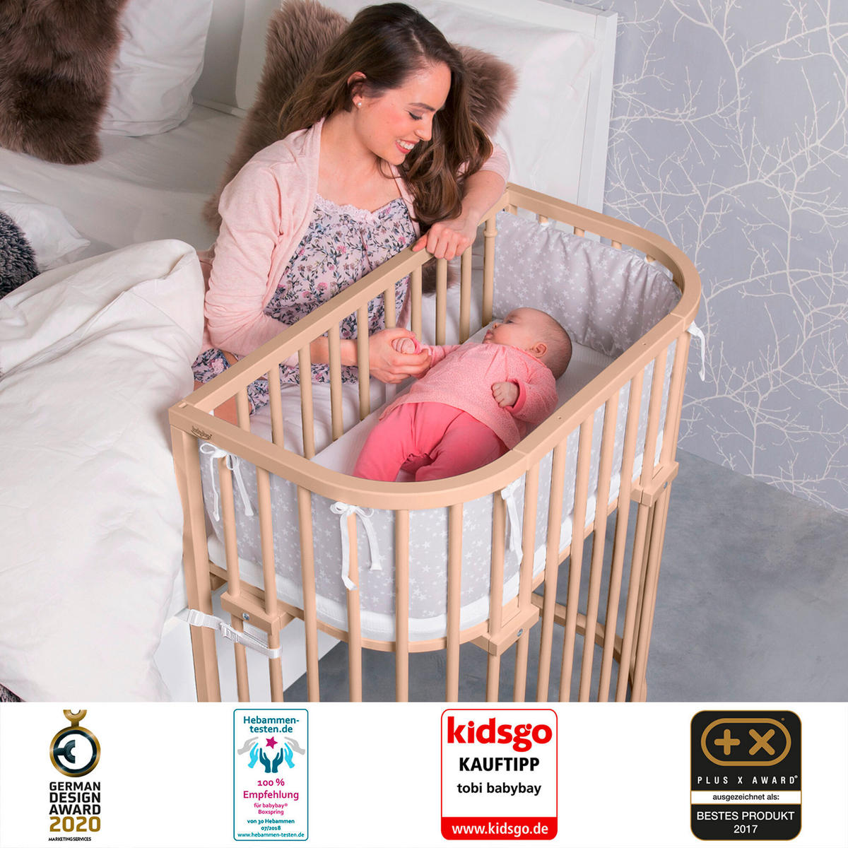 BEISTELLBETT 96/56,50/96,50 cm  - Beige, Basics, Holz (96/56,50/96,50cm) - Babybay