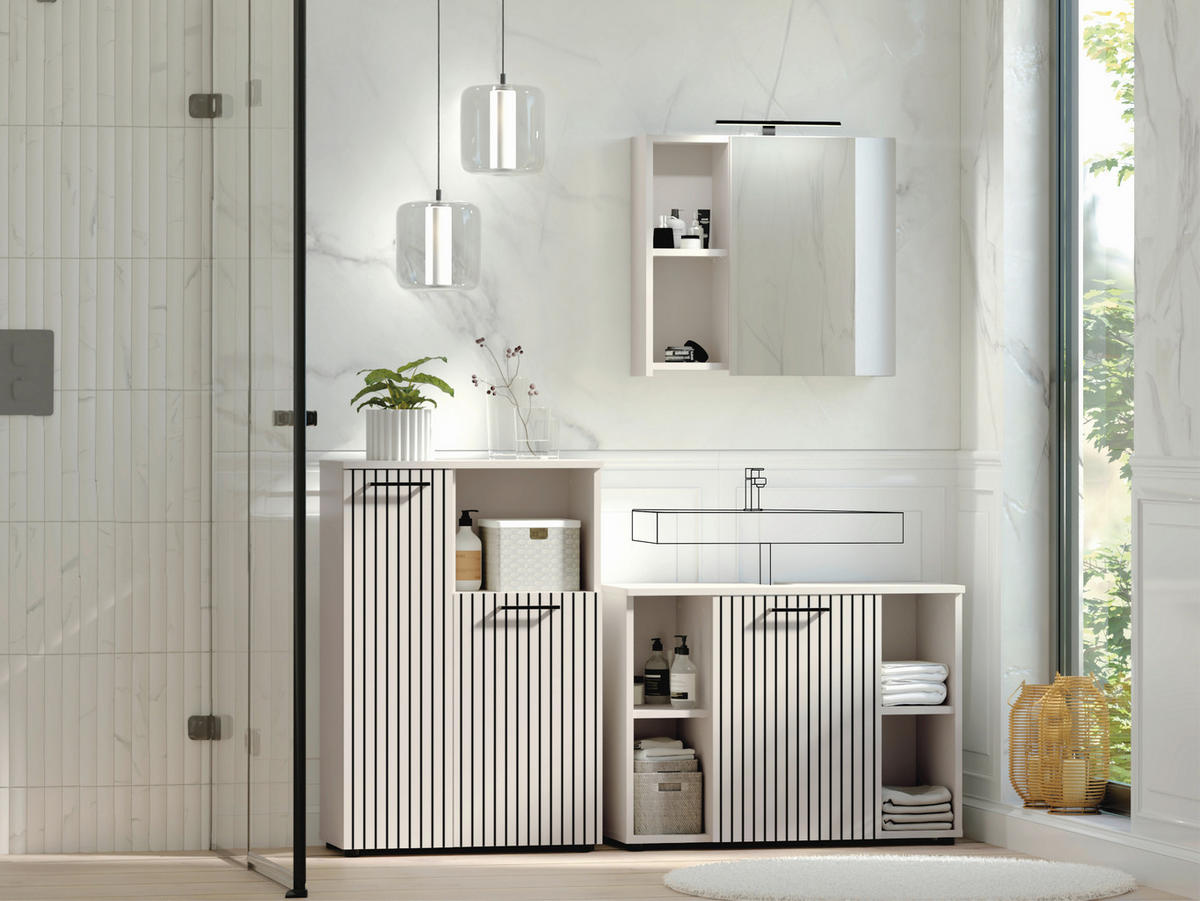 BADEZIMMER 3-teilig  in 155 cm  - Kaschmir/Schwarz, Trend, Glas/Holzwerkstoff (155cm) - Respekta