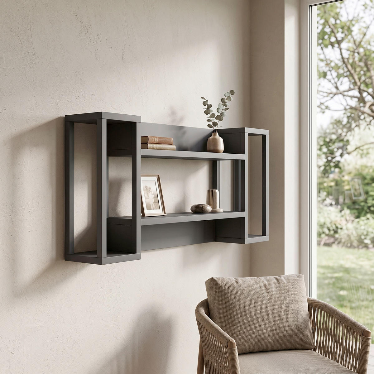 WANDREGAL  - Anthrazit, Design, Holzwerkstoff (80,2/39,2/25,4cm) - Livetastic