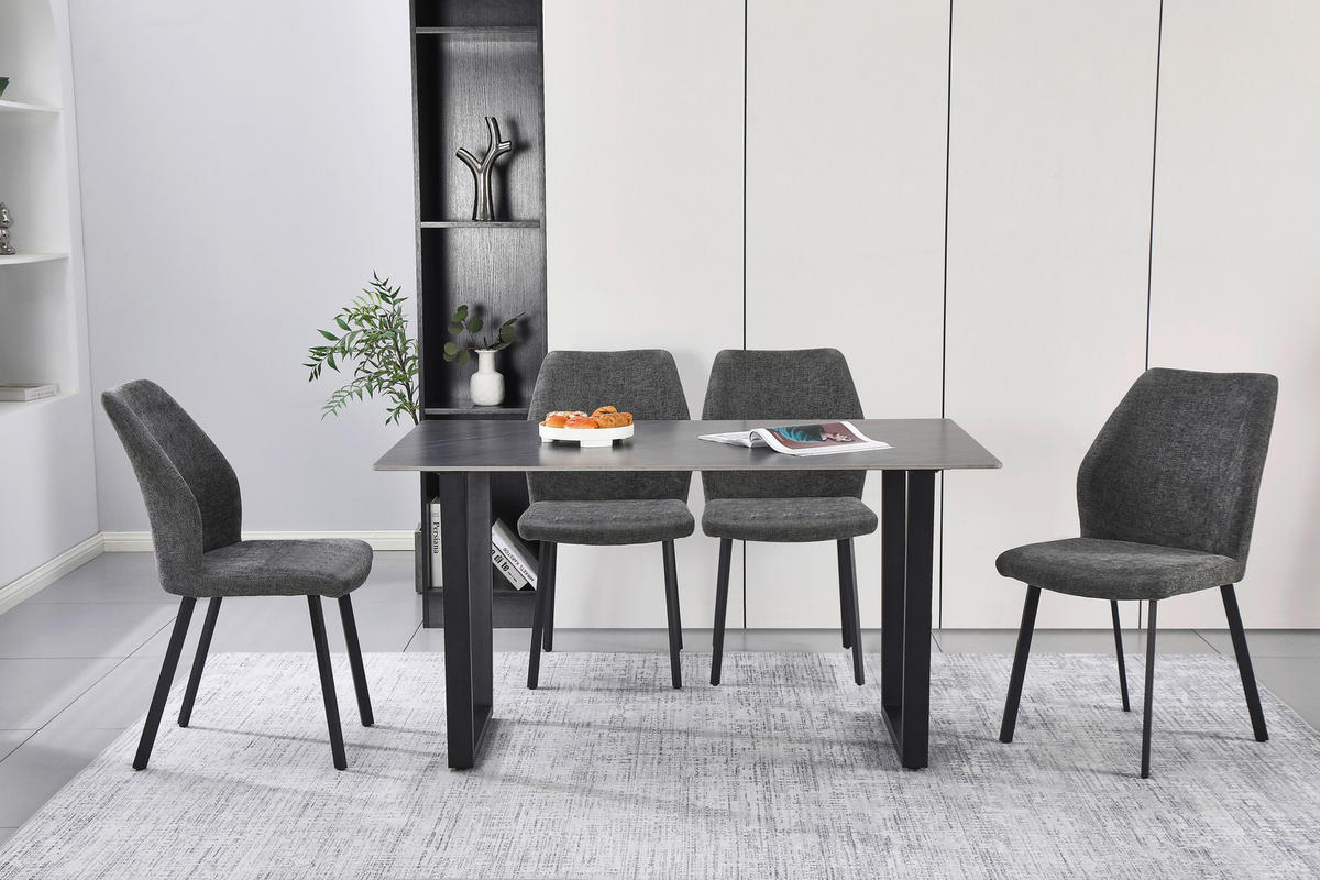ESSTISCH in Metall, Stein   - Anthrazit/Schwarz, KONVENTIONELL, Stein/Metall (140/76/90cm) - MID.YOU