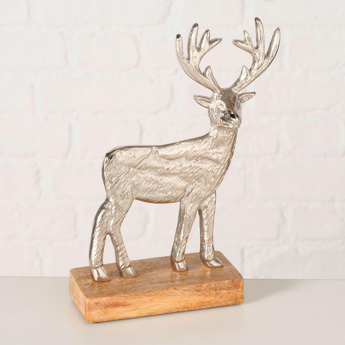 DEKOHIRSCH - Silberfarben, Trend, Holz/Metall (16/6/22cm)