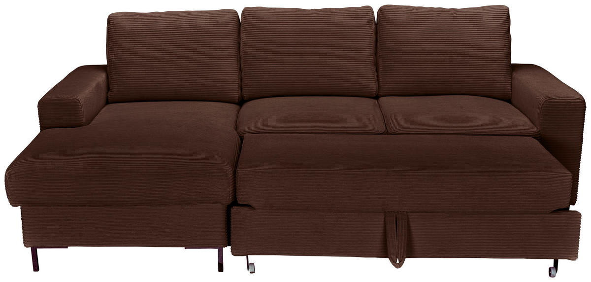ECKSOFA Dunkelbraun Cord  - Dunkelbraun/Schwarz, KONVENTIONELL, Textil/Metall (150/240cm) - Carryhome