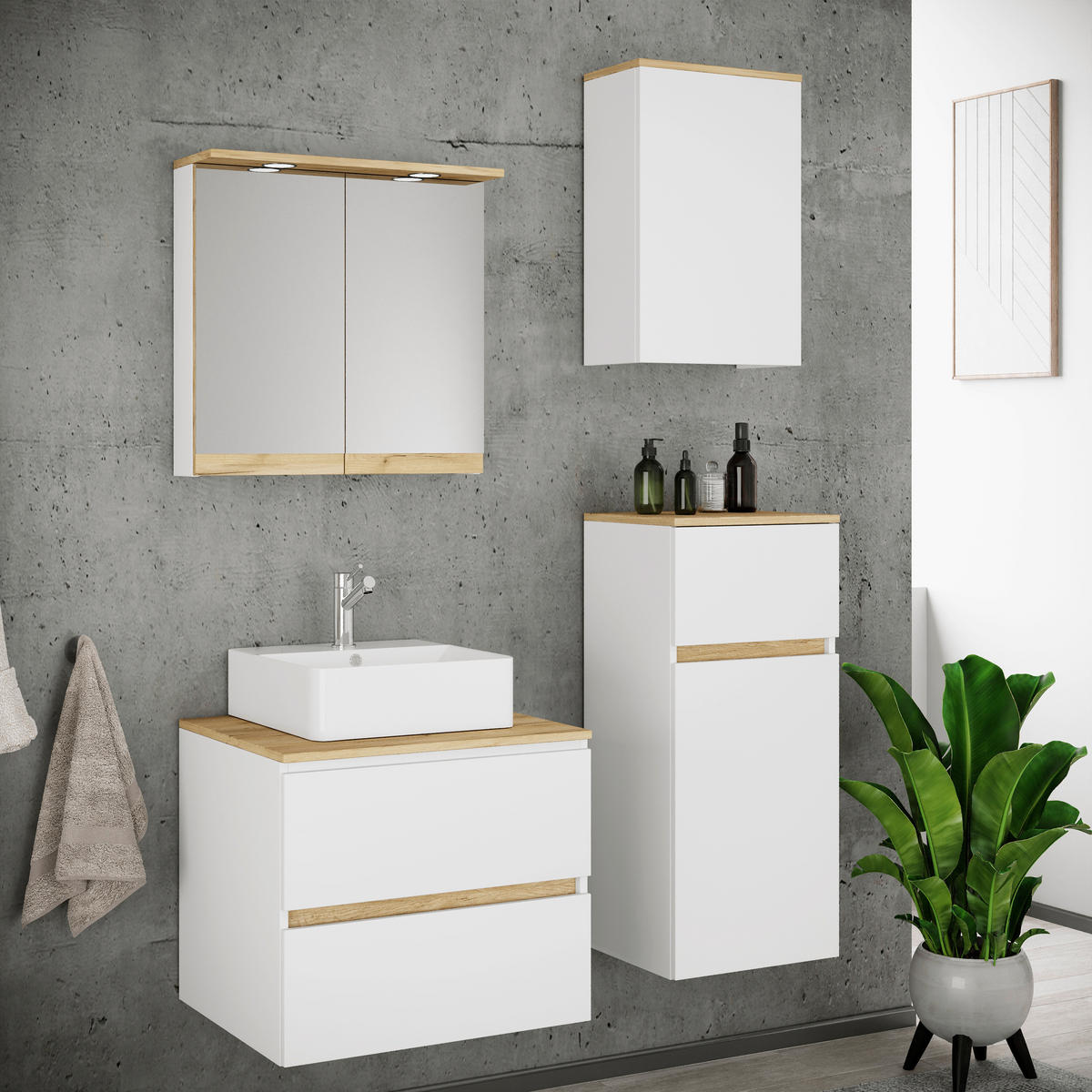 BADEZIMMER 5-teilig  in 100 cm  - Honigeiche/Weiß, Trend, Keramik/Holzwerkstoff (100cm) - MID.YOU