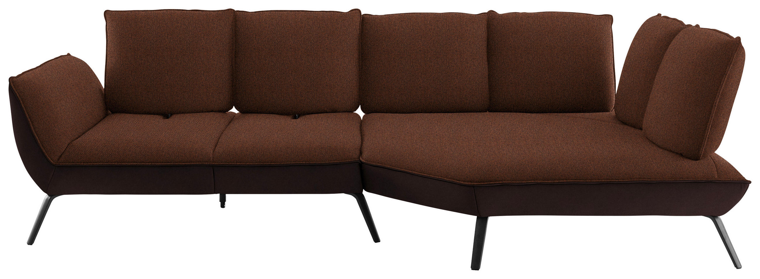 ECKSOFA Kupferfarben Flachgewebe Nierenkissen, Rücken echt, Sitztiefenverstellung  - Schwarz/Kupferfarben, Design, Textil/Metall (320/169cm) - Moderano