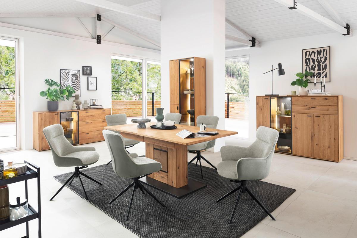 SIDEBOARD 183/88/44 cm  - Wildeiche/Anthrazit, Design, Glas/Holz (183/88/44cm) - MID.YOU