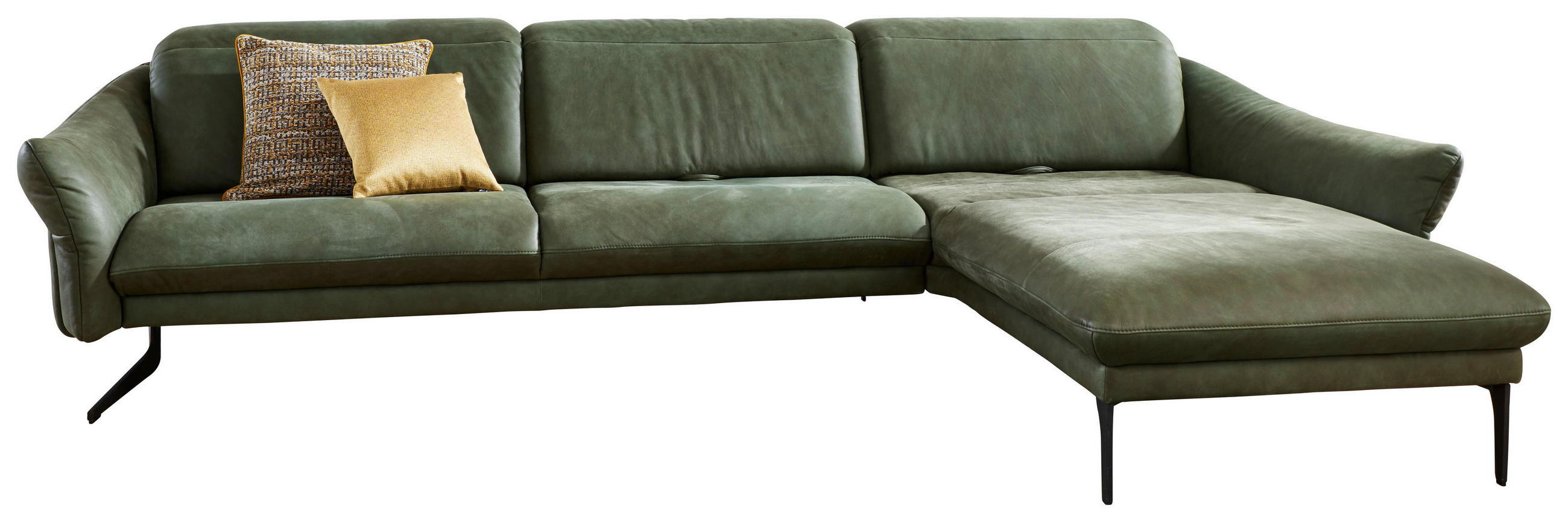 ECKSOFA in Echtleder Grün  330/204 cm  - Anthrazit/Grün, Design, Leder/Metall (330/204cm) - Himolla