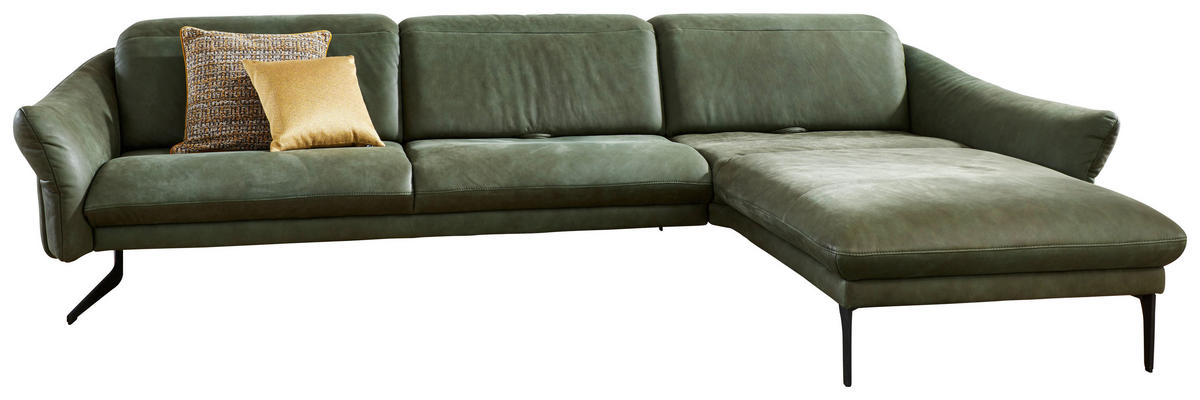ECKSOFA in Echtleder Grün  - Anthrazit/Grün, Design, Leder/Metall (330/204cm) - Himolla