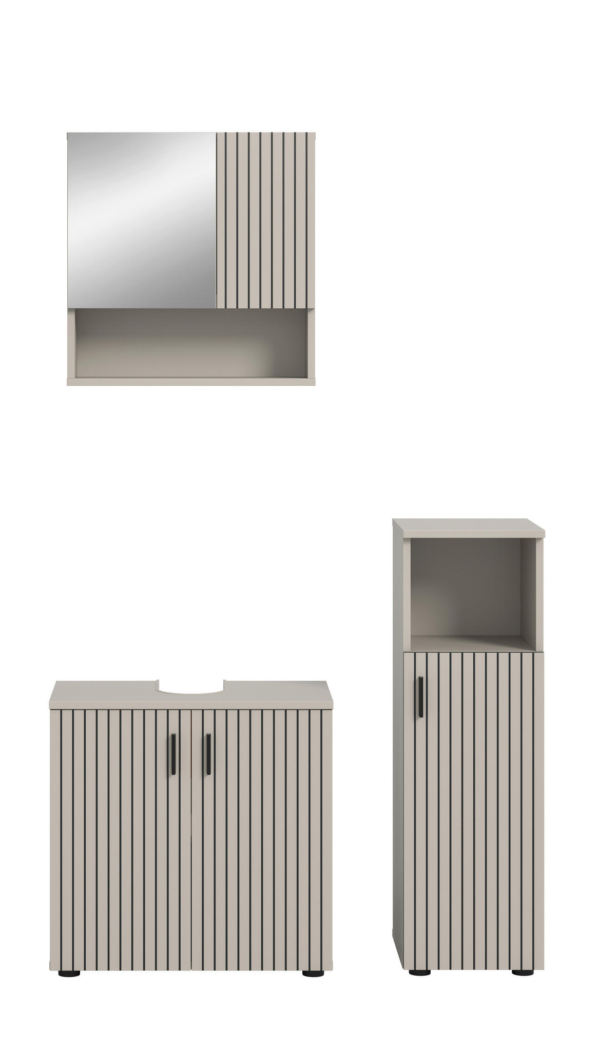 BADEZIMMER 3-teilig  in 90 cm  - Kaschmir/Schwarz, Trend, Glas/Holzwerkstoff (90cm) - MID.YOU