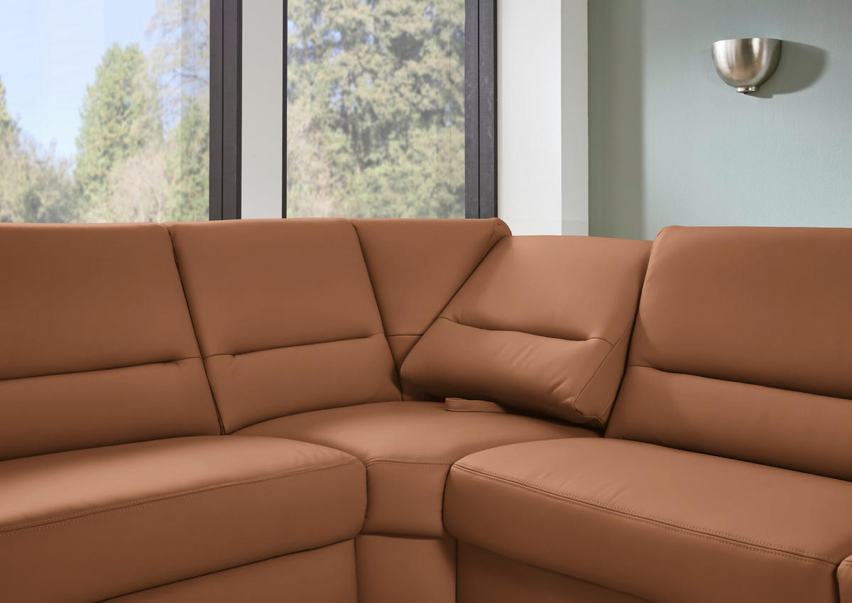 ECKSOFA  in Echtleder Cognac  249/290 cm  - Cognac/Schwarz, KONVENTIONELL, Leder/Metall (249/290cm) - Beldomo Premium