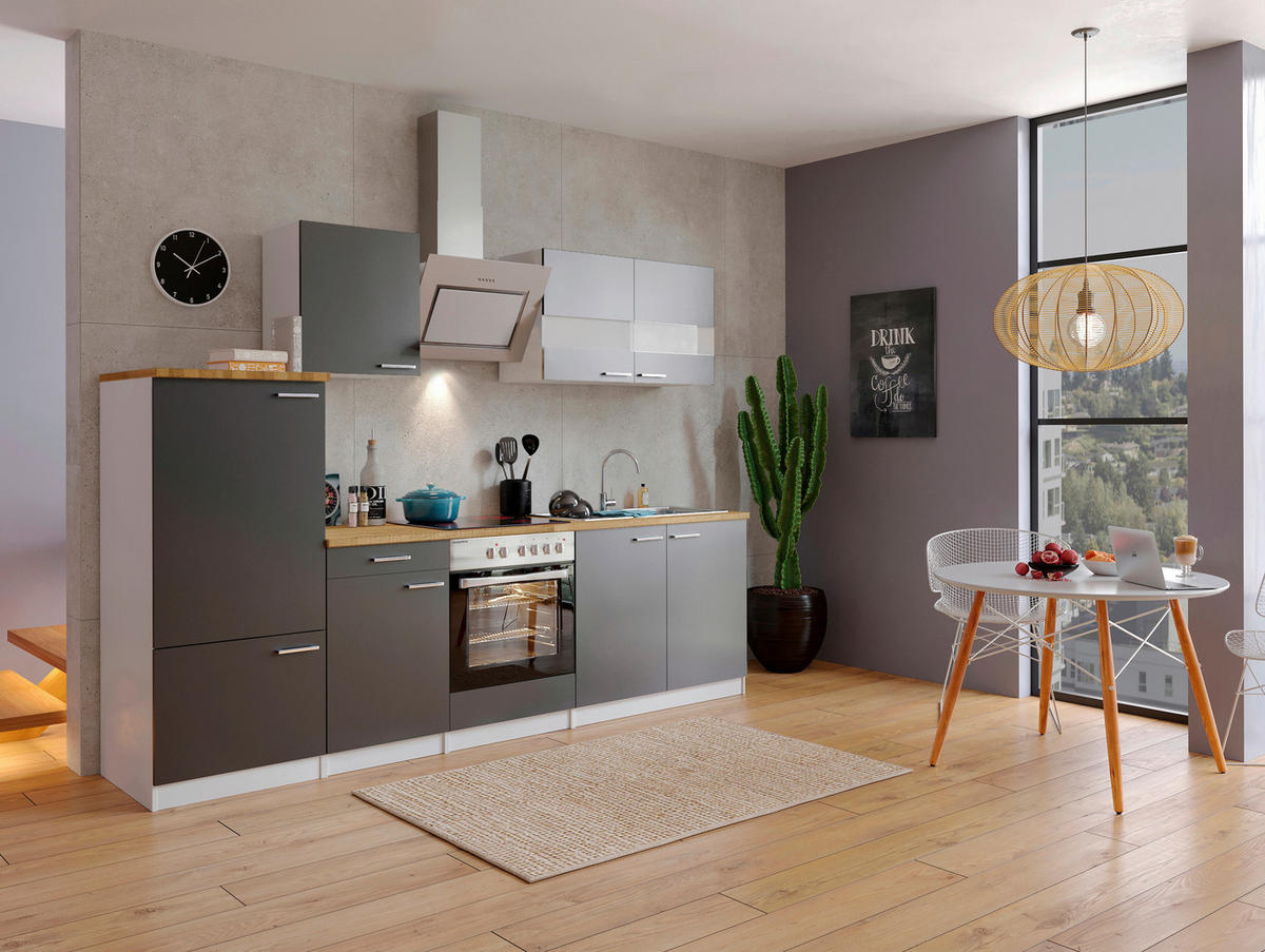 KÜCHENBLOCK 270 cm   in Grau  - Edelstahlfarben/Nussbaumfarben, Basics, Holzwerkstoff/Metall (270cm) - Respekta