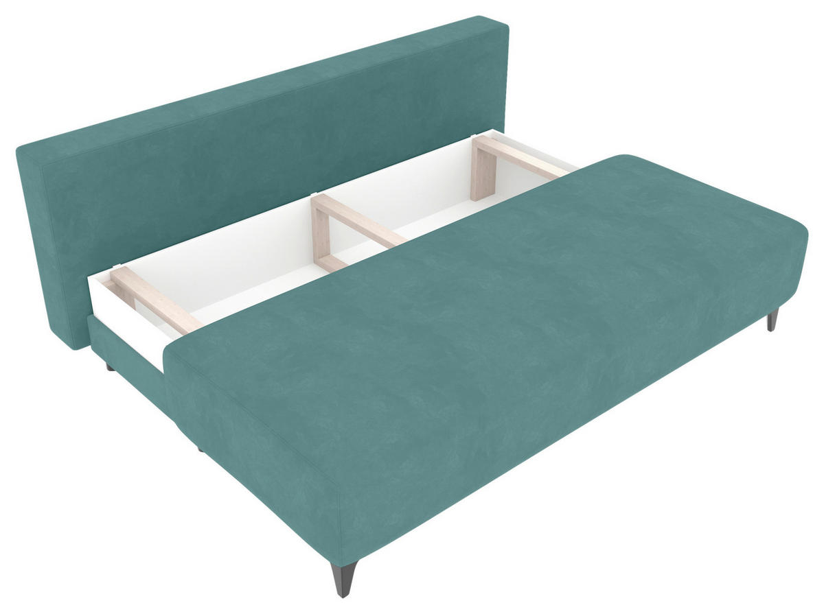SCHLAFSOFA  mit Liegefunktion Velours Türkis  - Türkis/Schwarz, KONVENTIONELL, Textil/Metall (200/98/90cm) - Carryhome