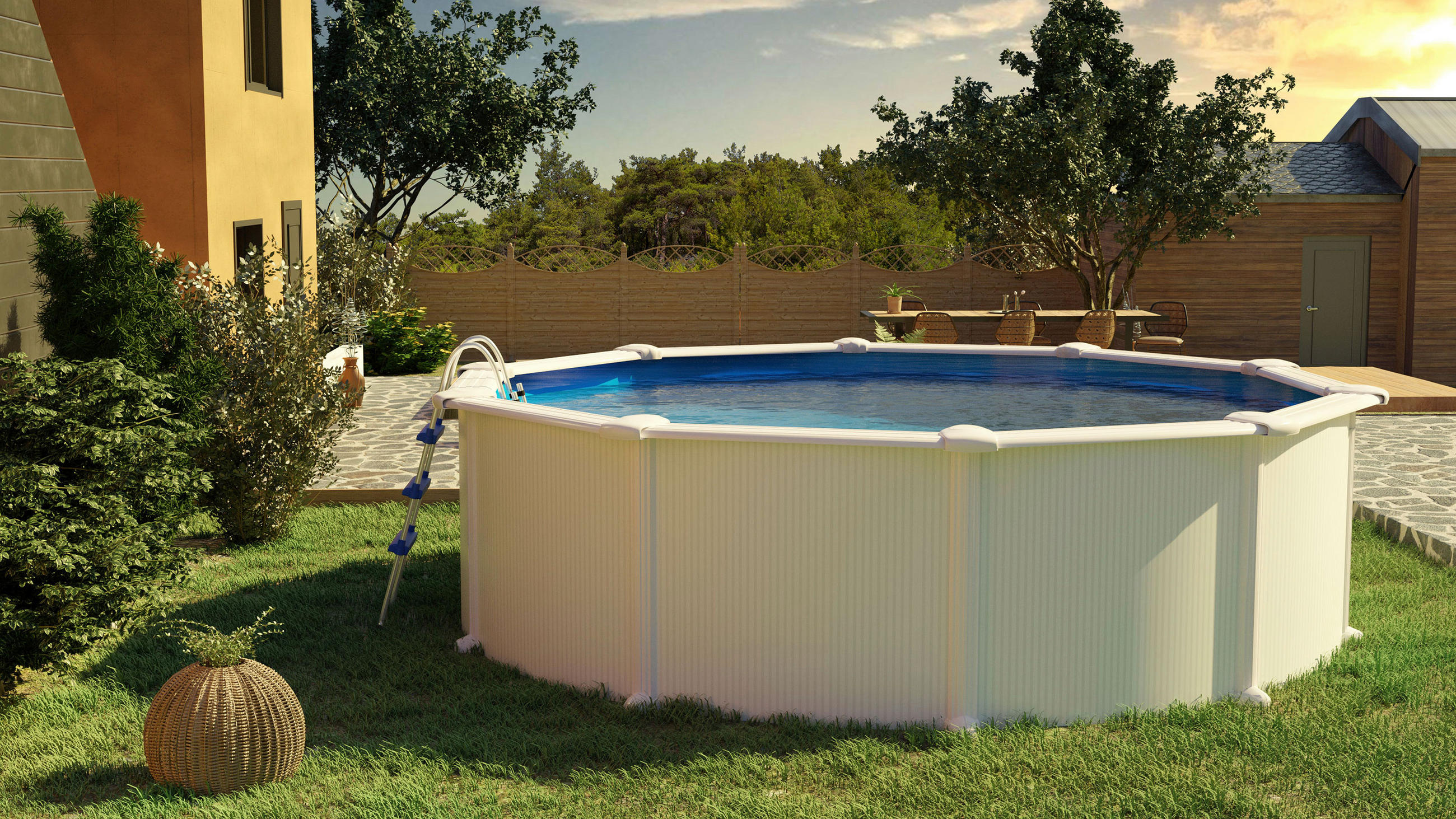 POOL-SET KIT460QGRE 460/120 cm  - Weiß, KONVENTIONELL, Metall (460/120cm) - Gre