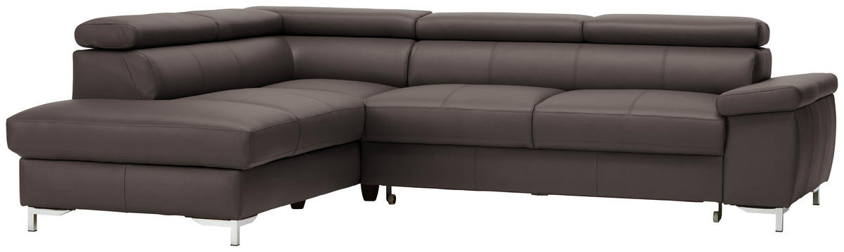 ECKSOFA in Echtleder Dunkelbraun  - Chromfarben/Dunkelbraun, Design, Leder/Metall (213/268cm) - Stylife