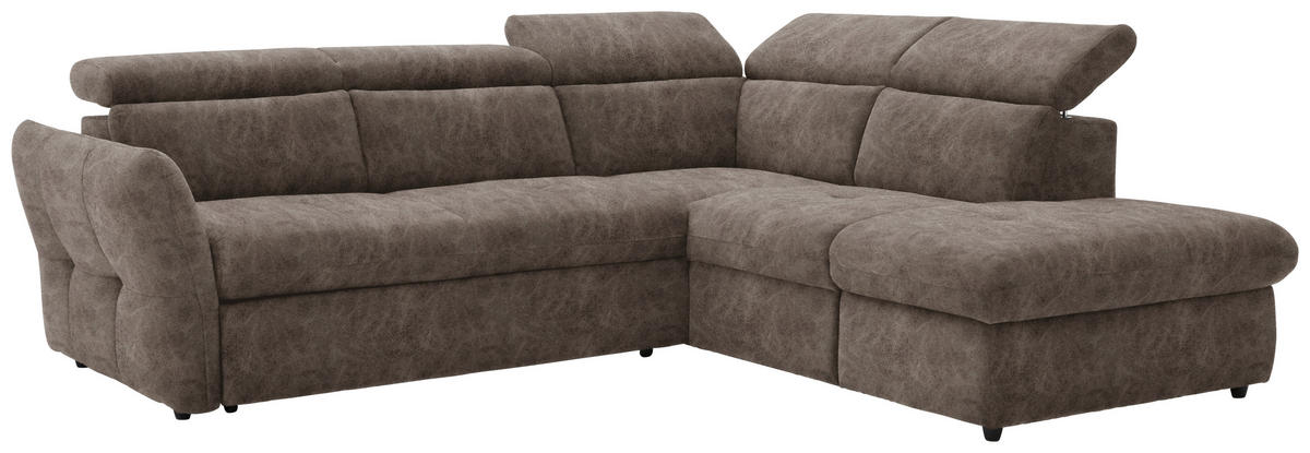 ECKSOFA in Mikrofaser Graubraun  254/224 cm  - Graubraun/Schwarz, Design, Kunststoff/Textil (254/224cm) - Stylife