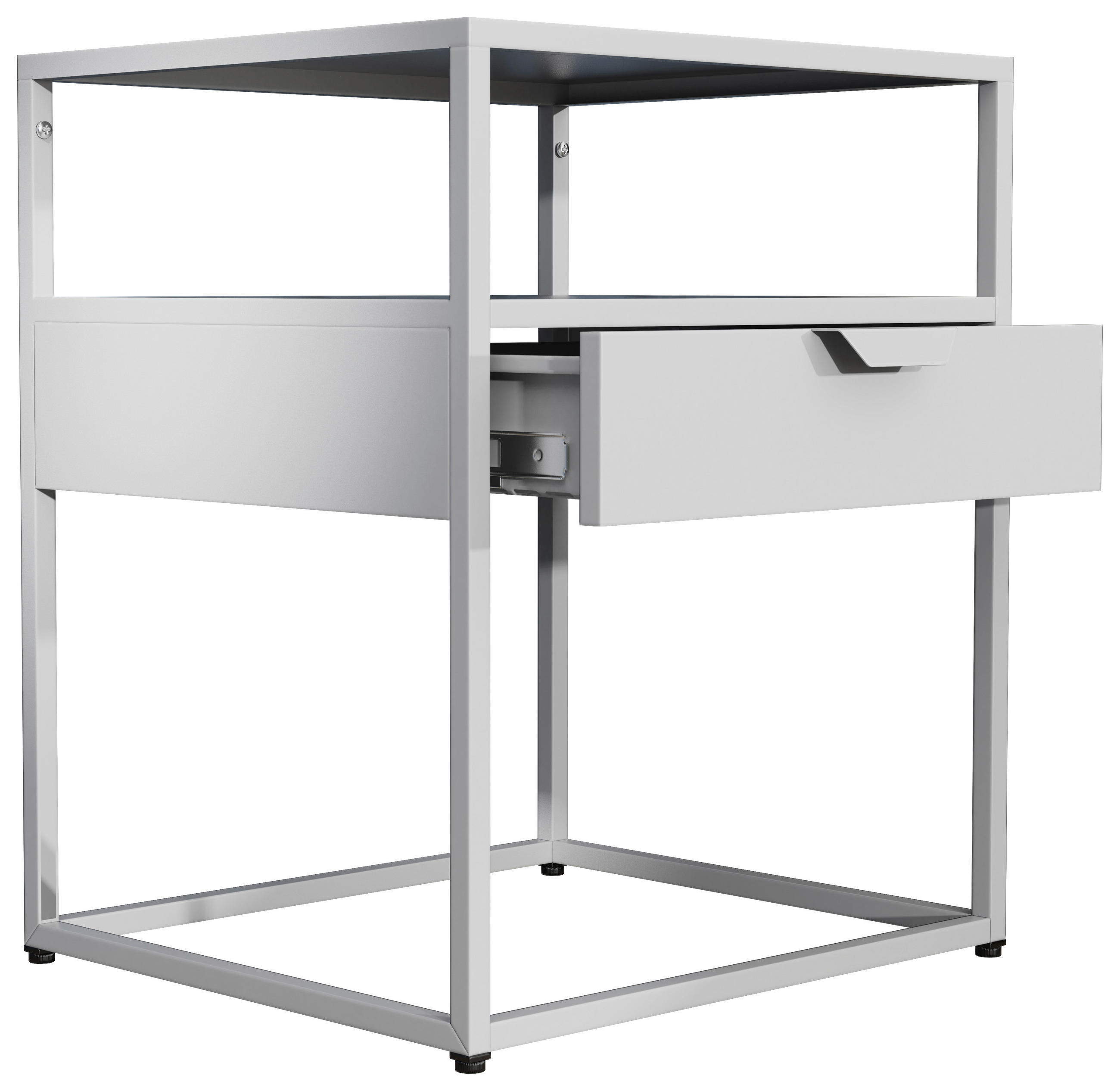 SÄNGBORD i vit  - vit/silver, Modern, trämaterial/plast (45/55/40cm) - MID.YOU