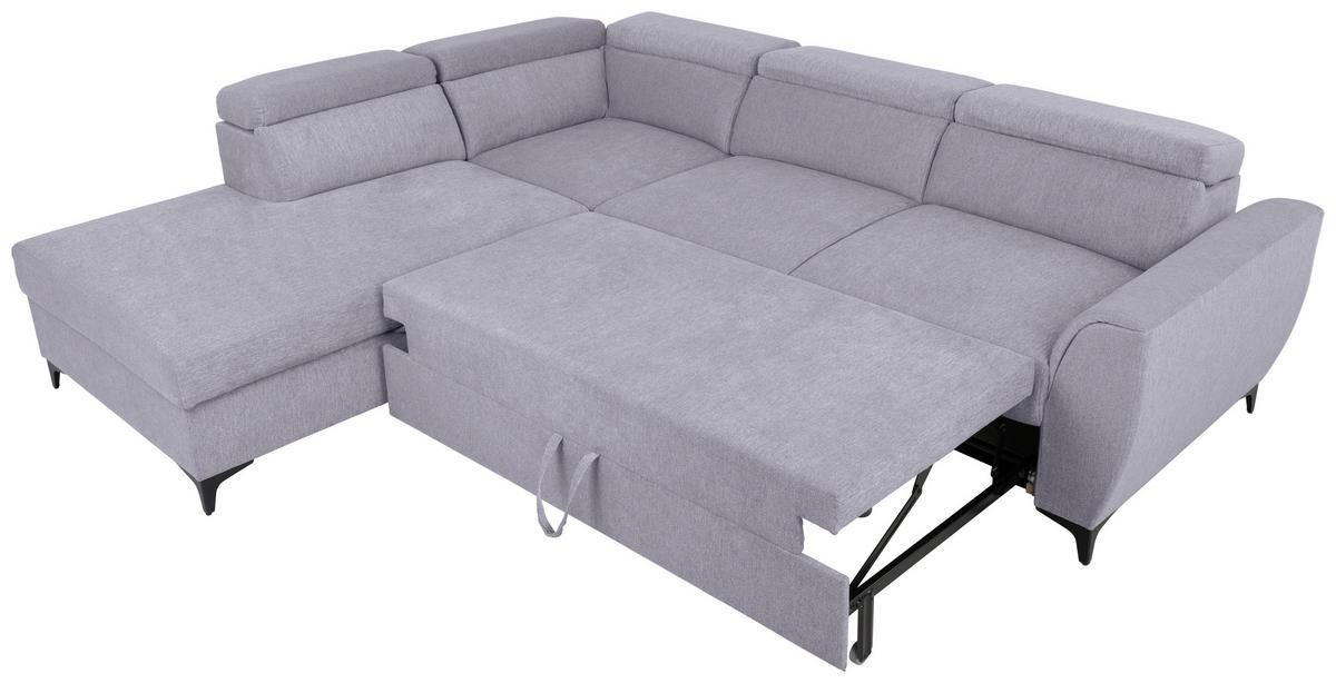 ECKSOFA in Velours Grau  - Schwarz/Grau, Konventionell, Textil/Metall (217/255cm) - MID.YOU