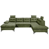 SAROKGARNITÚRA textil olívazöld  - olívazöld/fekete, Konventionell, műanyag/textil (170/324/218cm) - MID.YOU