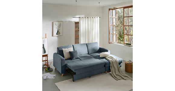 ECKSOFA Blau Flachgewebe  - Blau/Buchefarben, KONVENTIONELL, Holz/Textil (241/166cm) - Carryhome