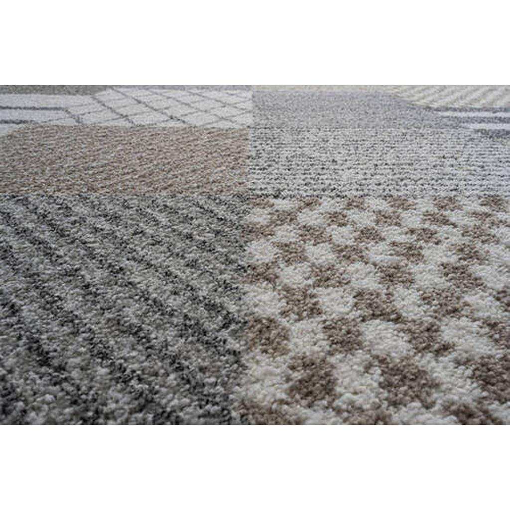 Thumbnail - Novel Webteppich Mehari, Creme, Grau, Dunkelgrau, Textil, Patchwork, rechteckig, 80x150 cm, Oeko-Tex® Standard 100, für ...