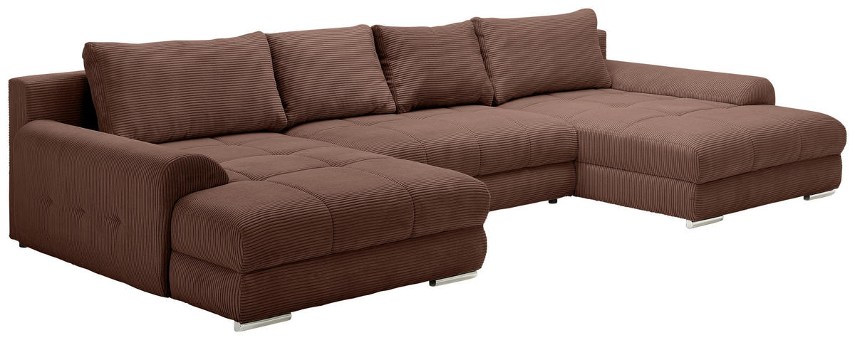 WOHNLANDSCHAFT Dunkelbraun Cord  - Chromfarben/Dunkelbraun, KONVENTIONELL, Kunststoff/Textil (180/376/180cm) - Carryhome