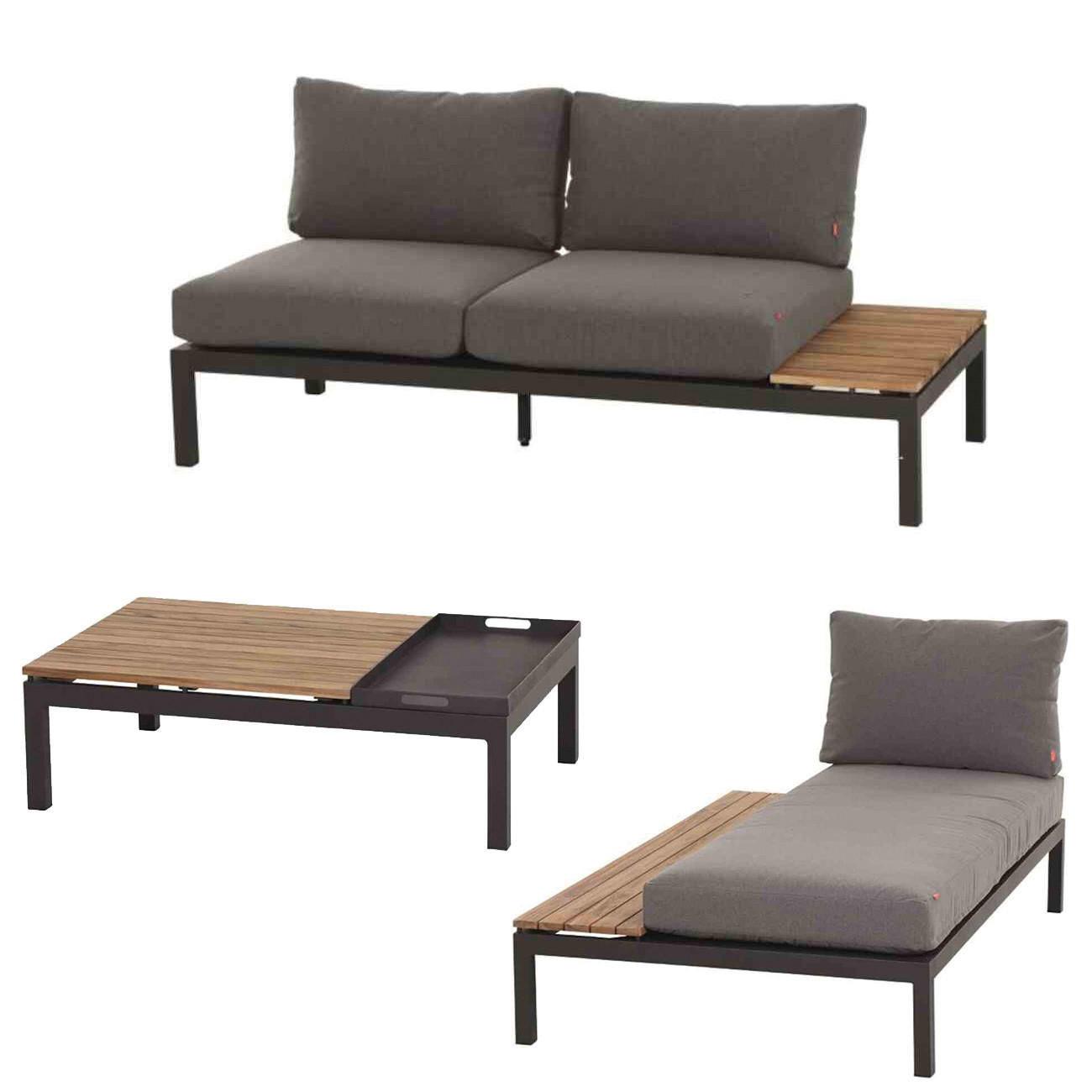 LOUNGEGARNITUR Teakholz massiv Aluminium, Edelstahl  - Anthrazit/Grau, KONVENTIONELL, Holz/Textil (172/84/102cm) - Siena Garden
