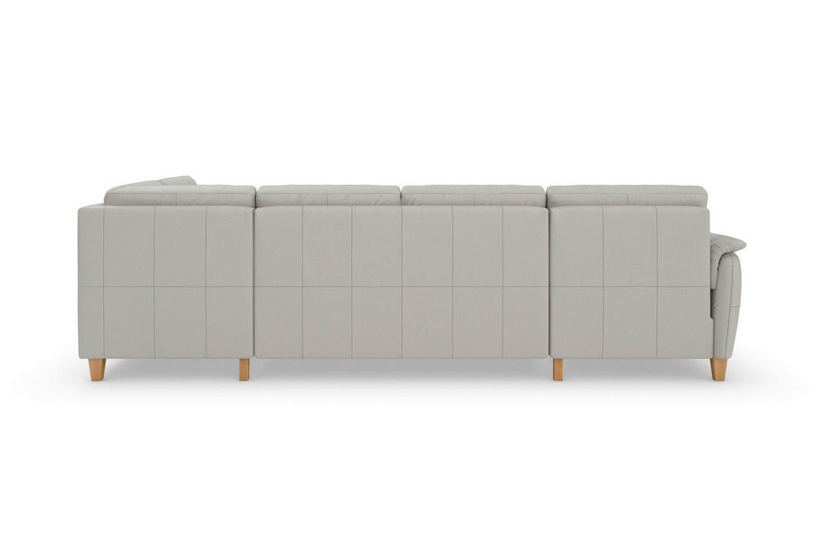 WOHNLANDSCHAFT Echtleder Hellgrau  - Eichefarben/Hellgrau, Basics, Leder/Holz (163/308/212cm) - Sit & More