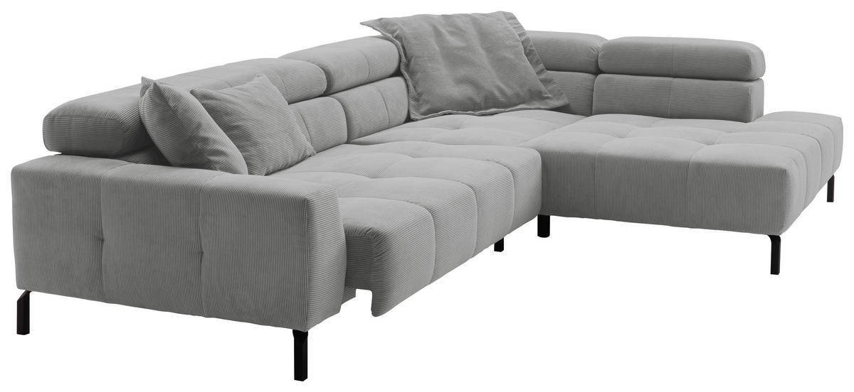 ECKSOFA in Feincord Grau  - Schwarz/Grau, Konventionell, Textil/Metall (311/219cm) - Hom`in