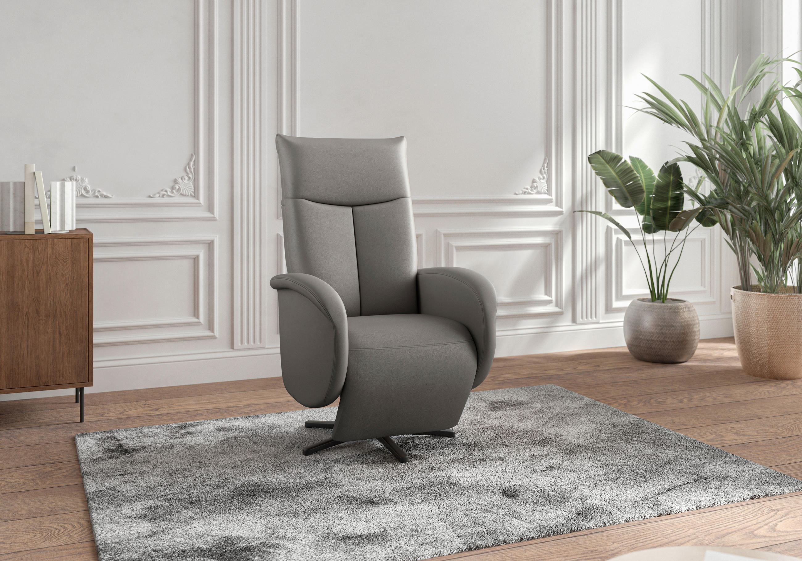 DREHSTUHL Mokka  - Schwarz/Mokka, MODERN, Leder/Metall (75/112/82cm) - Sit & More