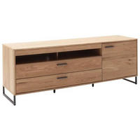 MEDIABÄNK i faner, massiv kvistek ekfärgad  - svart/ekfärgad, Design, metall/trämaterial (184/67/50cm) - Livetastic