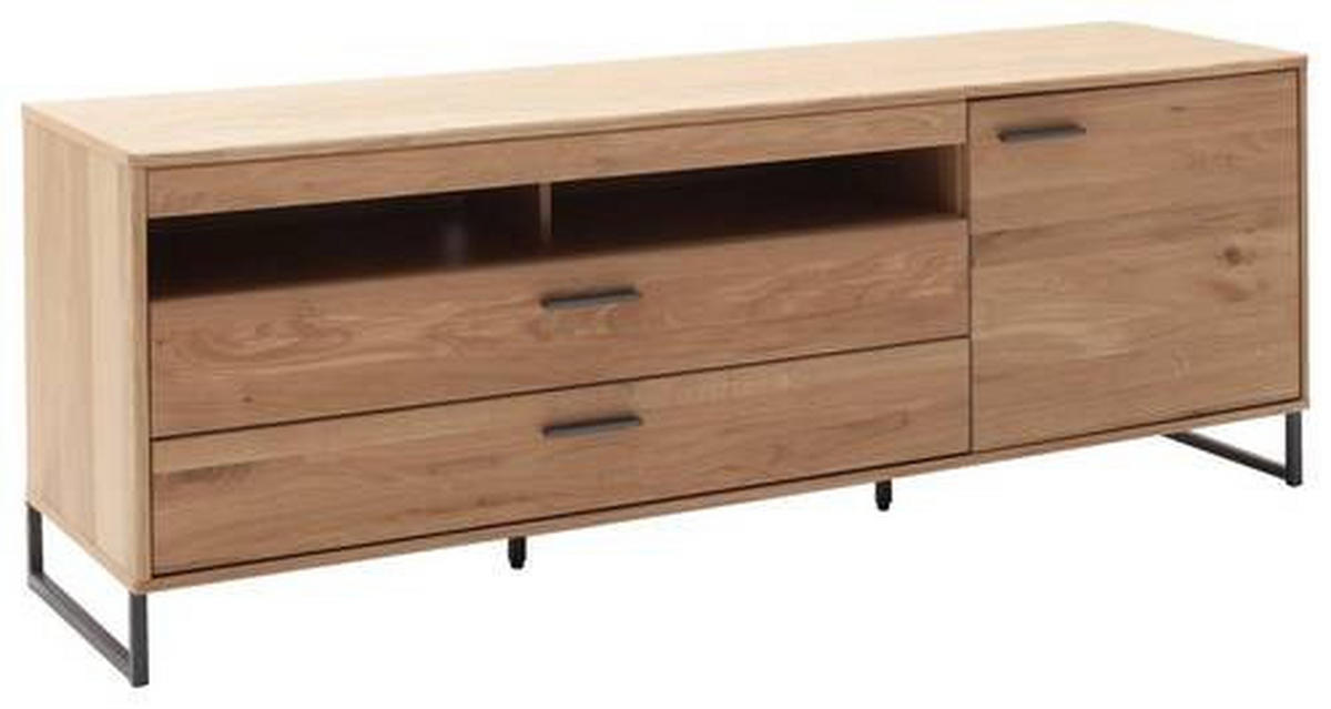 MEDIABÄNK i faner, massiv kvistek ekfärgad  - svart/ekfärgad, Design, metall/trämaterial (184/67/50cm) - Livetastic