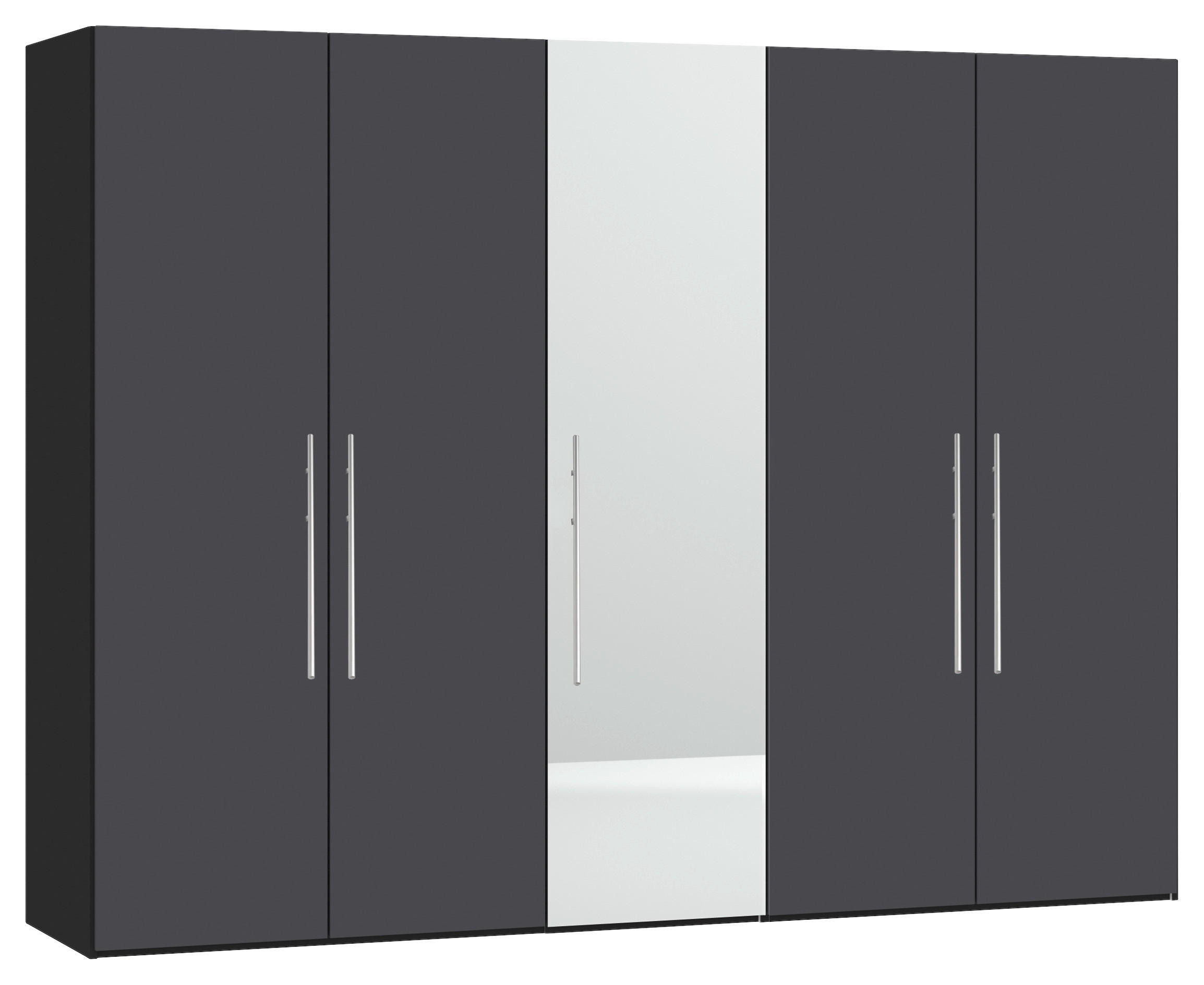 DREHTÜRENSCHRANK 253/236/59 cm,  in Anthrazit, Schwarz, 5-türig  - Edelstahlfarben/Anthrazit, Design, Glas/Holzwerkstoff (253/236/59cm) - Boxxx