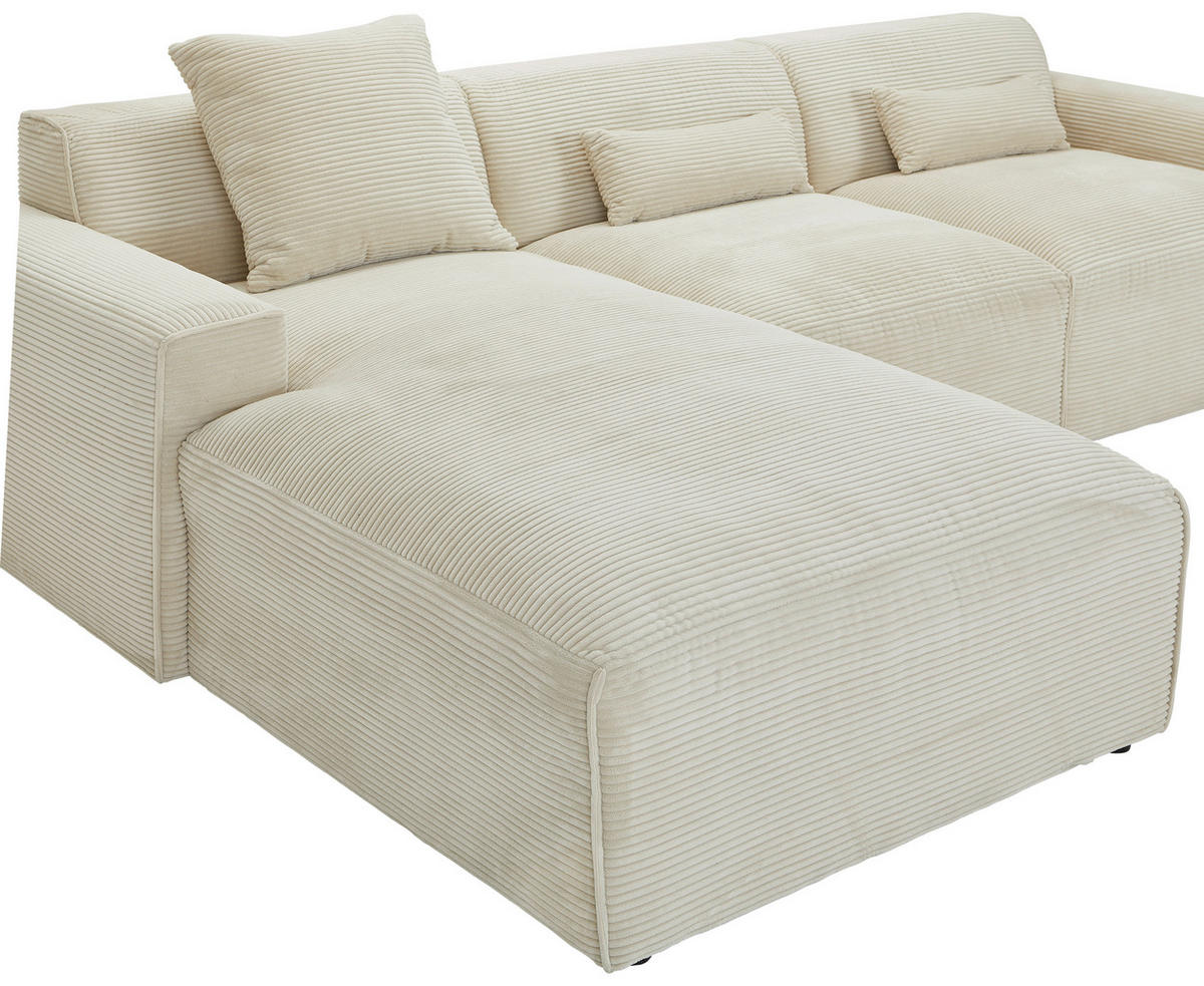 ECKSOFA in Cord Beige  - Beige/Schwarz, Design, Kunststoff/Textil (196/303cm) - Livetastic