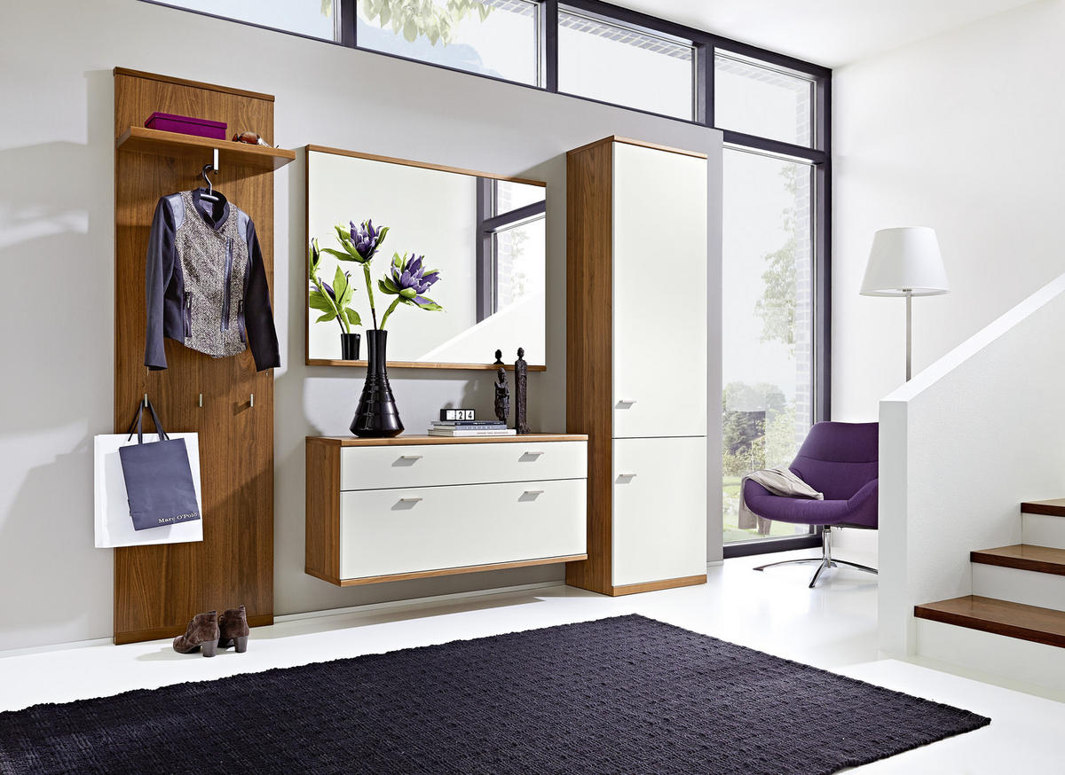 GARDEROBE 4-teilig  in  - Nussbaumfarben/Weiß, Design, Holz/Holzwerkstoff - Invivus