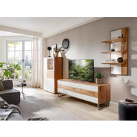 WOHNWAND Solida  in Weiß, Eichefarben  341/205,5/54,2 cm  - Eichefarben/Weiß, Design, Glas/Holz (341/205,5/54,2cm) - Valnatura