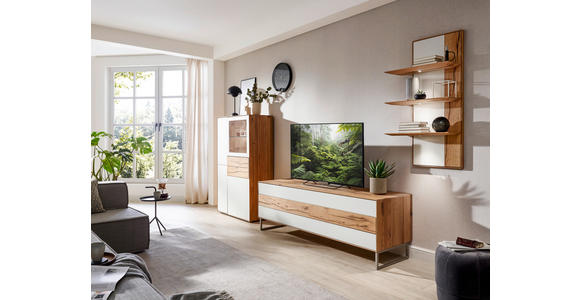 WOHNWAND  in Weiß, Eichefarben  341/205,5/54,2 cm  - Eichefarben/Weiß, Design, Glas/Holz (341/205,5/54,2cm) - Valnatura