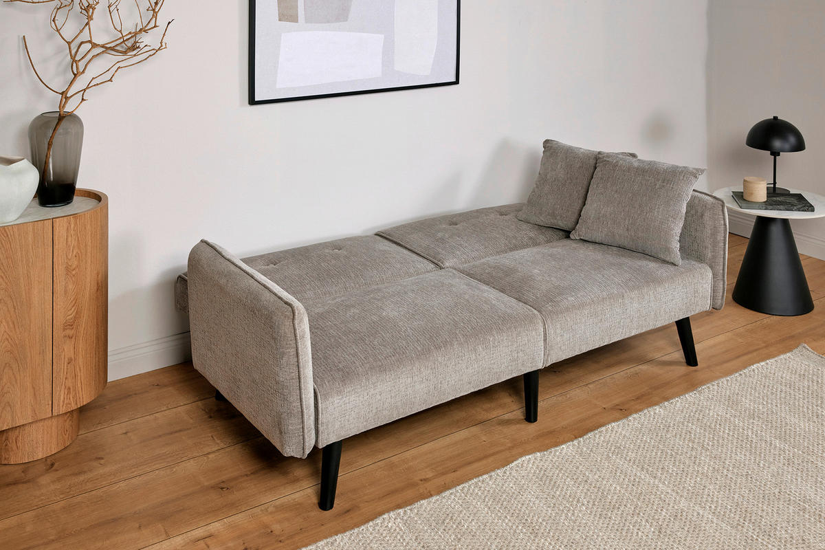 SCHLAFSOFA Bouclé Grau  - Schwarz/Grau, MODERN, Holz/Textil (191/83/84cm) - Livetastic