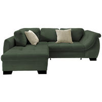 ECKSOFA  in Cord Grün Zierkissen, Schlaffunktion, Rücken echt, Liegefläche im Originalstoff  190/250 cm  - Beige/Schwarz, Design, Holz/Textil (190/250cm) - MID.YOU