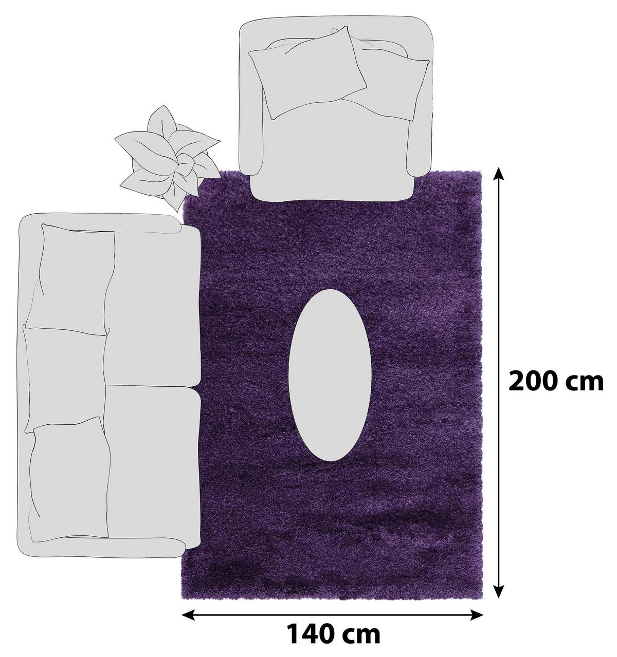 HOCHFLORTEPPICH 140/200 cm Fluffy 3500 Lila Lila  - Lila, Basics, Textil (140/200cm)