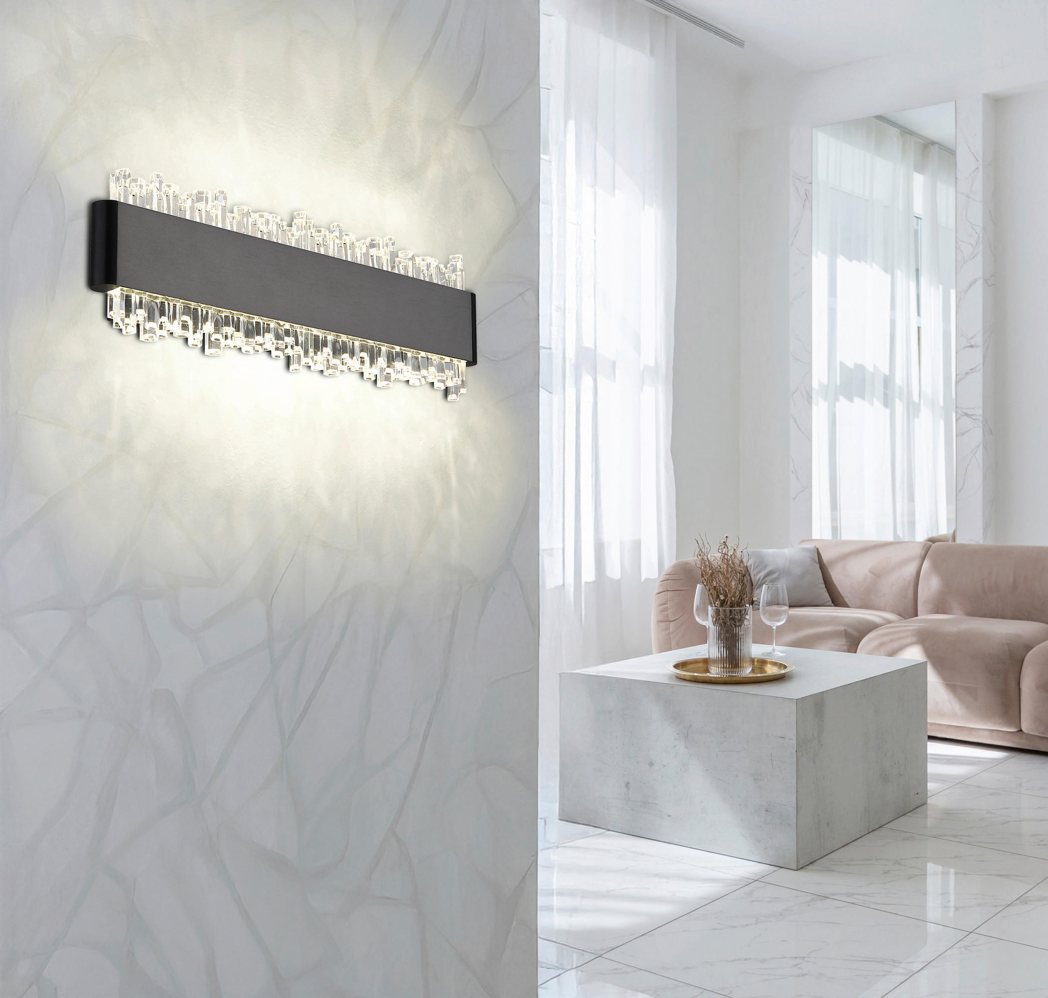 LED-WANDLEUCHTE 120/8/4 cm   - Klar/Schwarz, Design, Kunststoff/Metall (120/8/4cm) - Globo