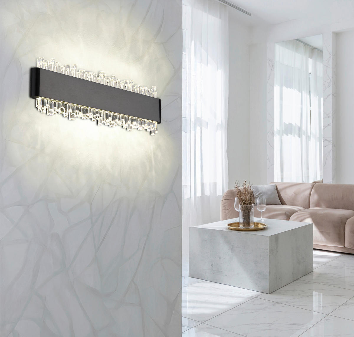 LED-WANDLEUCHTE 120/8/4 cm   - Klar/Schwarz, Design, Kunststoff/Metall (120/8/4cm) - Globo