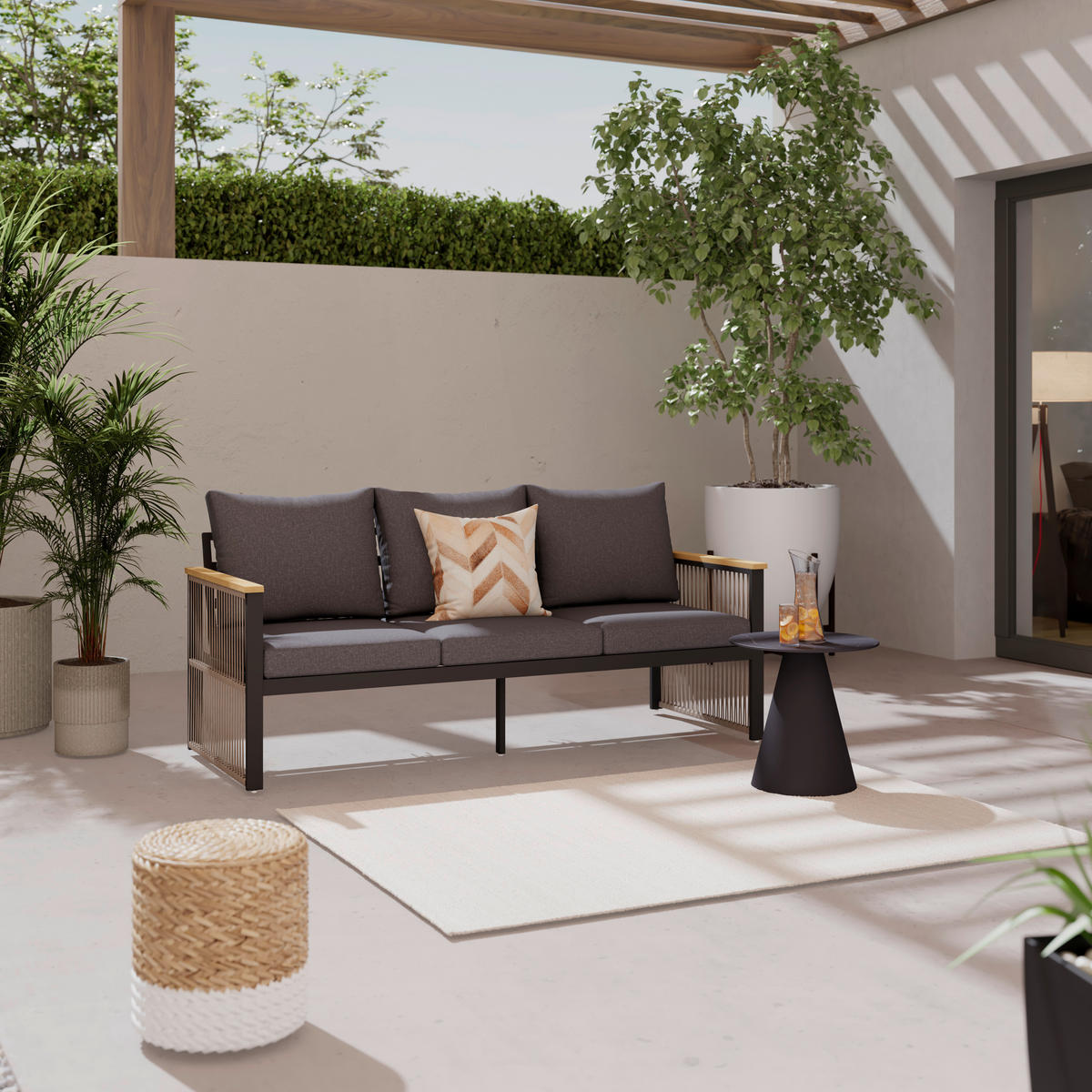 LOUNGESOFA  - Anthrazit/Teakfarben, MODERN, Holz/Metall (190/75.5/73cm) - Ambia Garden