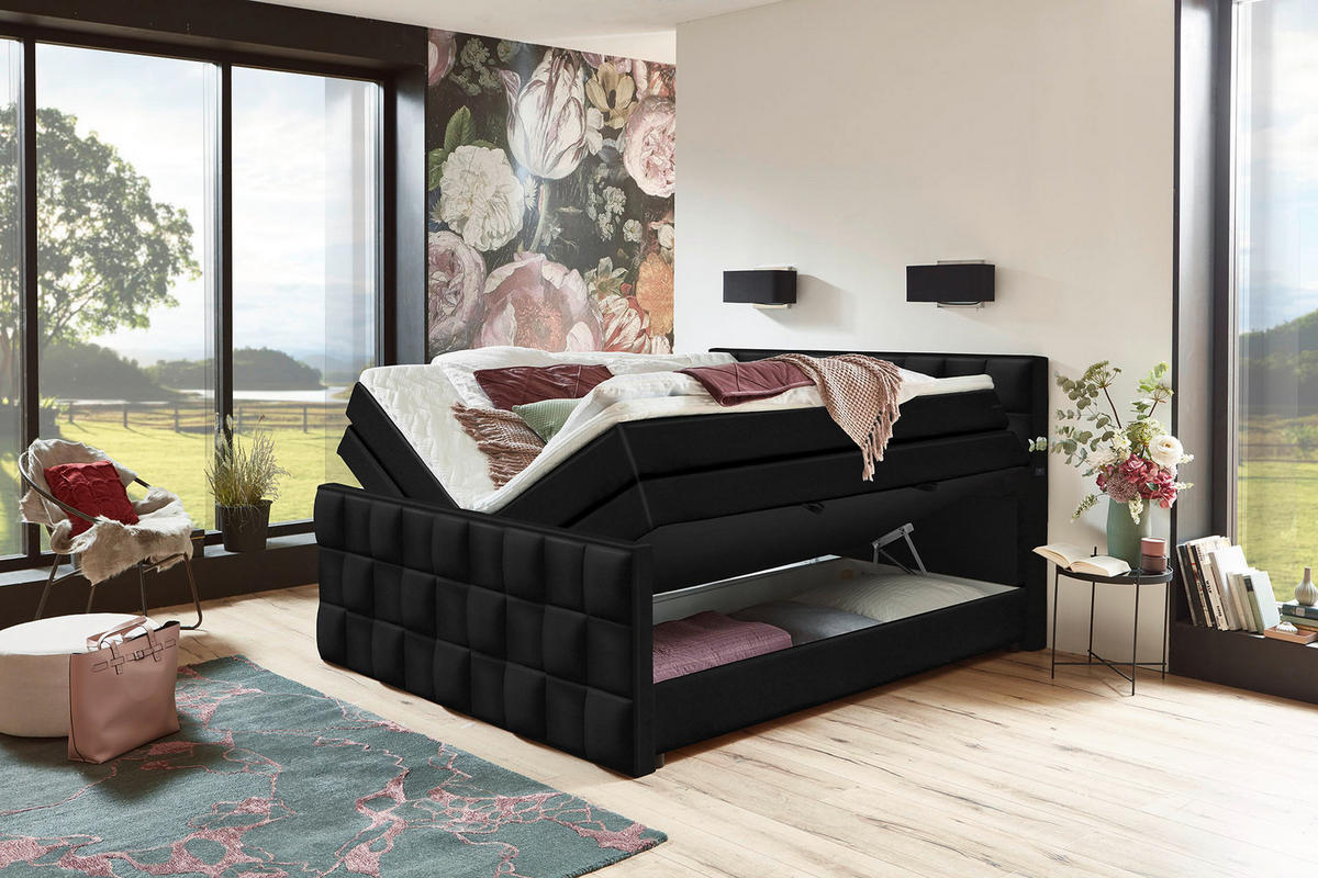 BOXSPRING KREVET     - crna, Moderno, tekstil/plastika (185/230cm)