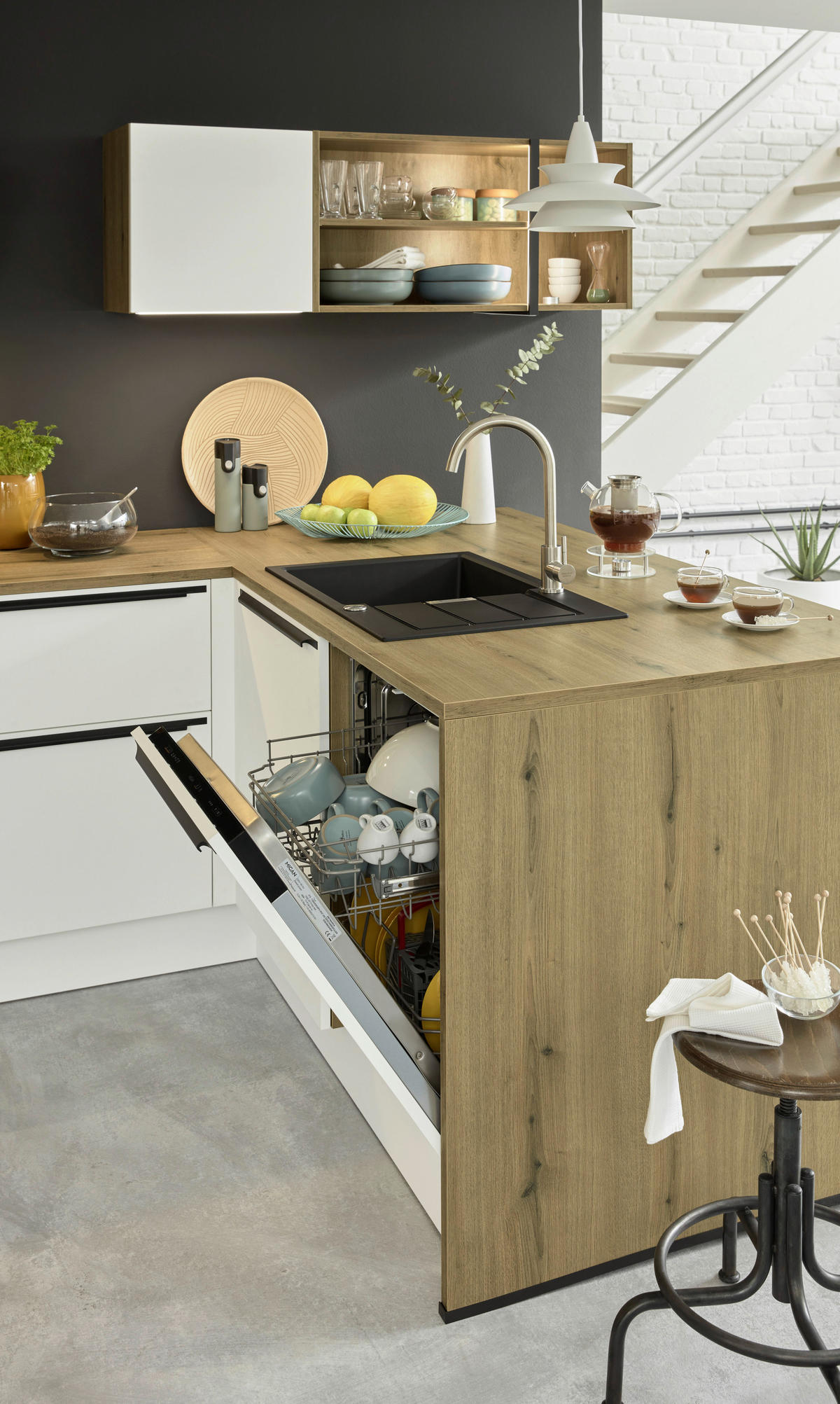 EINBAUKÜCHE   - Eichefarben/Weiß, Design, Holzwerkstoff - Dieter Knoll