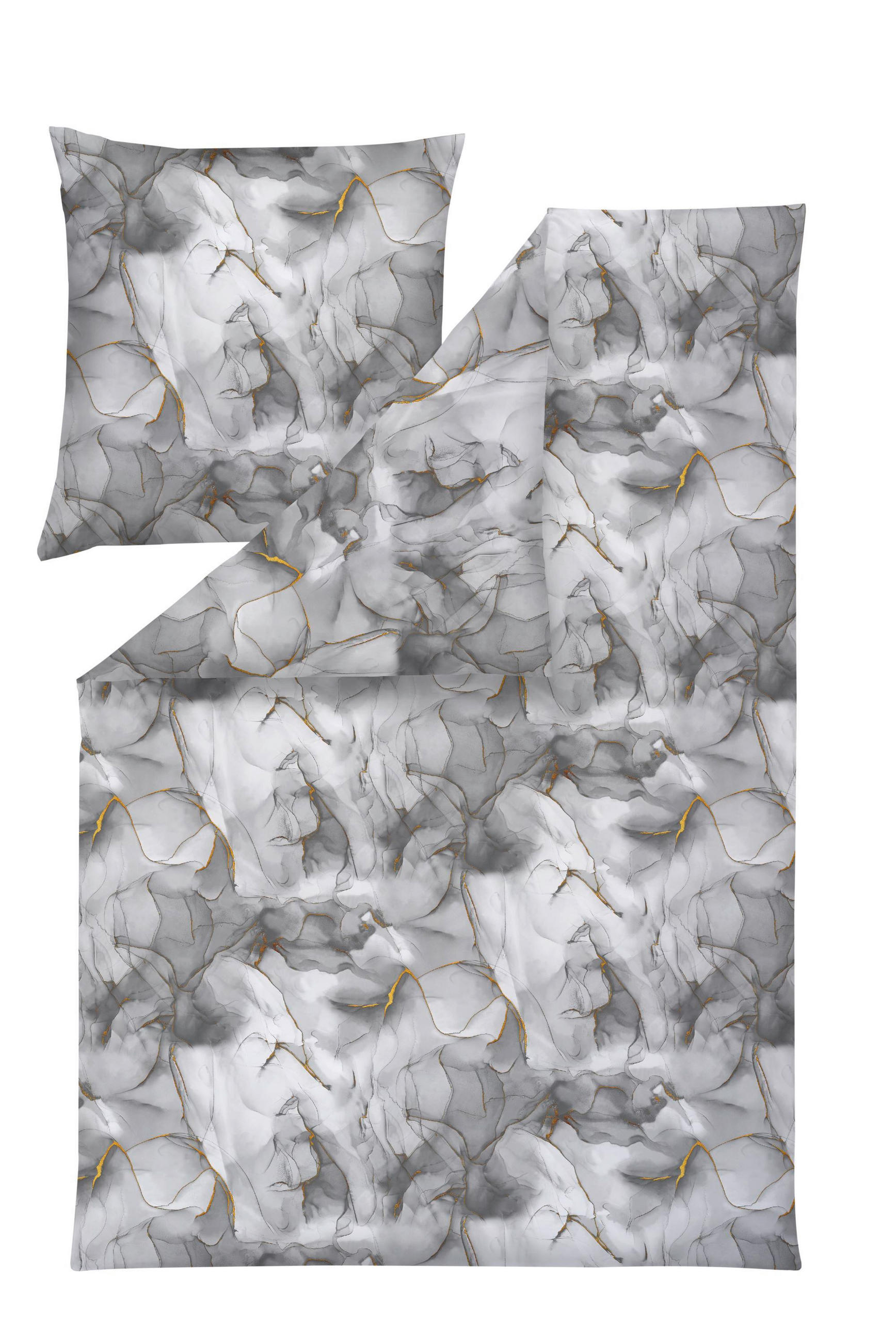 BETTWÄSCHESET Atelier Makosatin 160/210 cm  50 cm/70 cm  - Silberfarben, Basics, Textil (160/210cm) - Estella